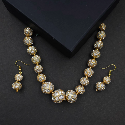 Golden Diamond Ball Necklace with Earning