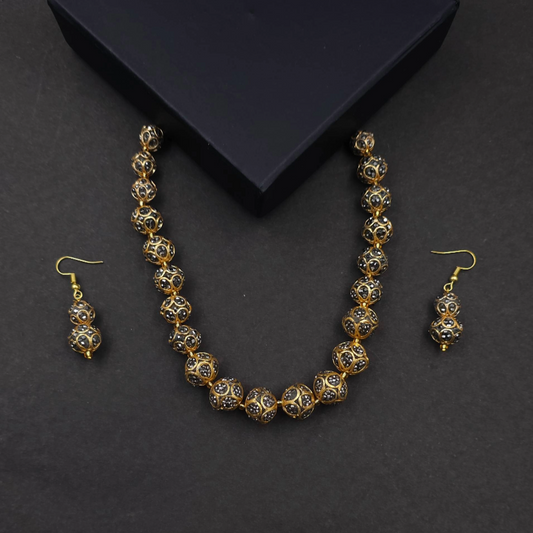 Black Diamond Ball Necklace with Earning