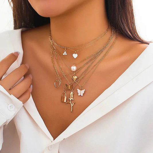 Pack of 9 Gold Layered Necklace Set