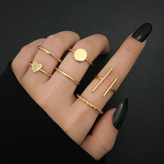 Set of 6 Luxe Gold Toned Rings Stack Rings