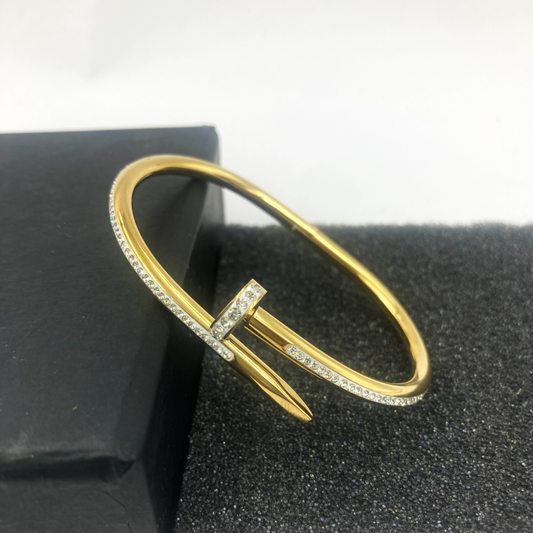Nail Bangle Diamond Gold Bracelet